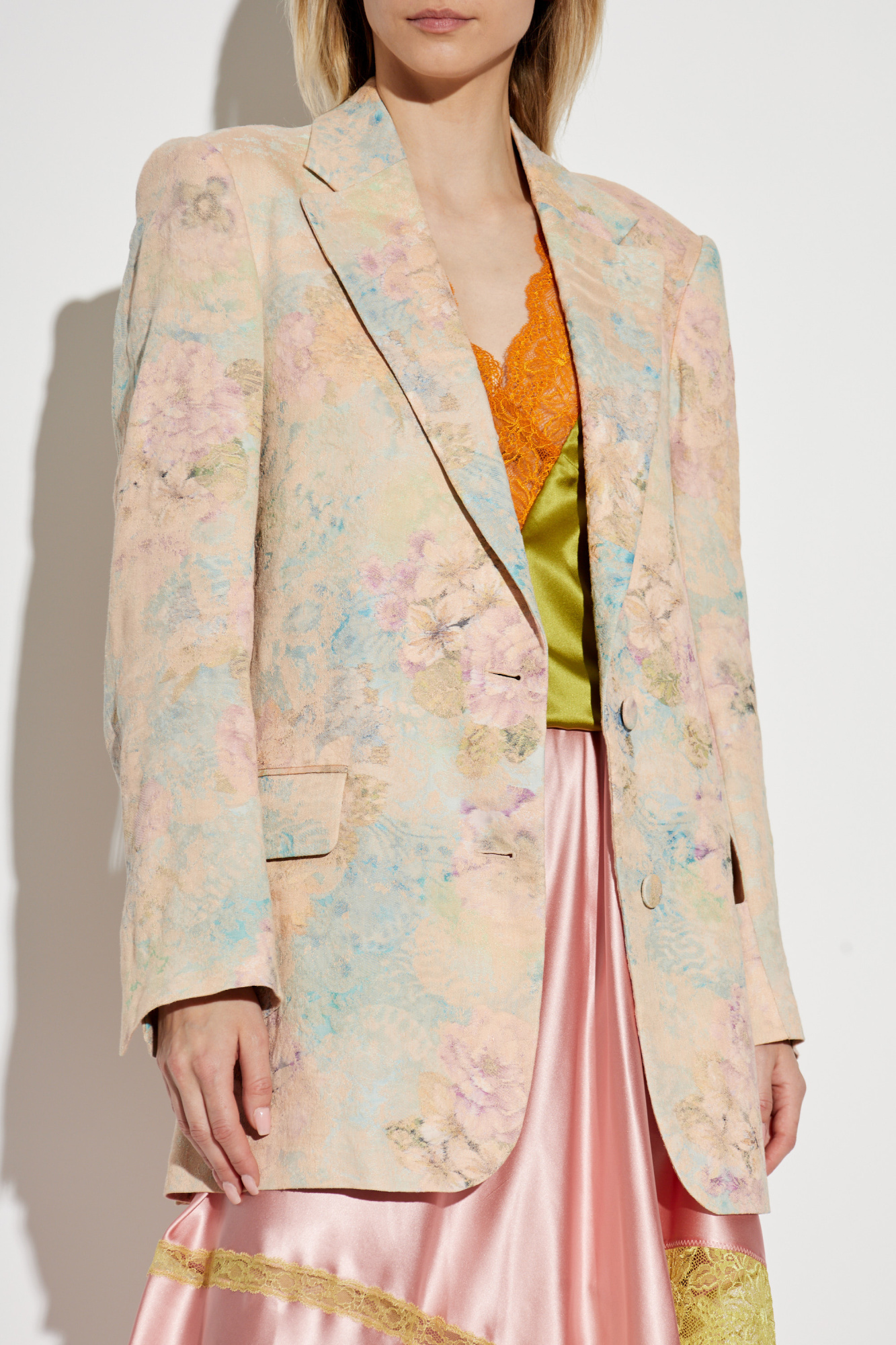 ジャケット DRIES VAN NOTEN Jacquard linen blend blazer with floral DRIES VAN NOTEN Cotton Silk Blazer 38 6 Navy Multicolor